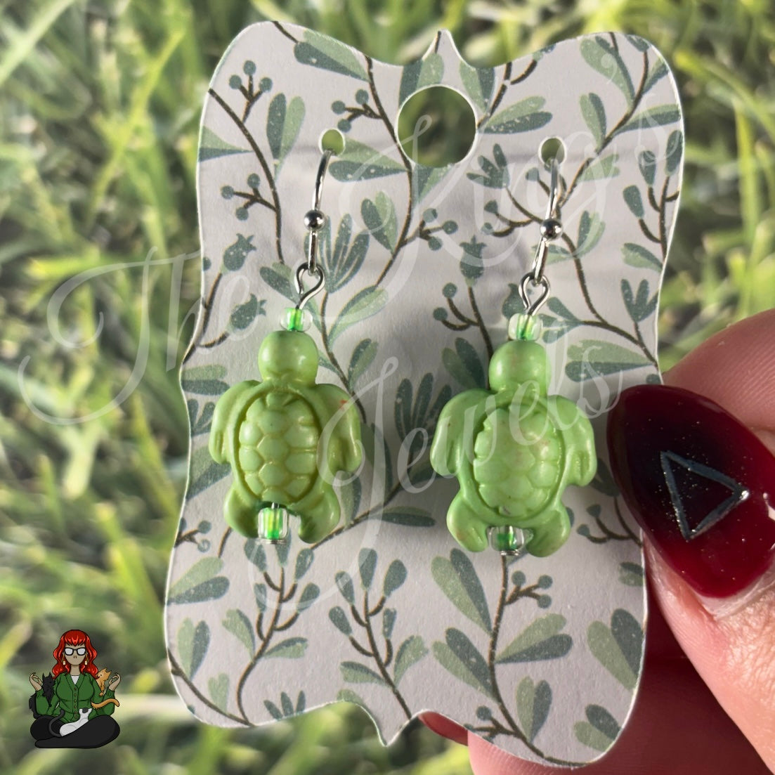 Melissa - Green Turtle Bead Earrings!