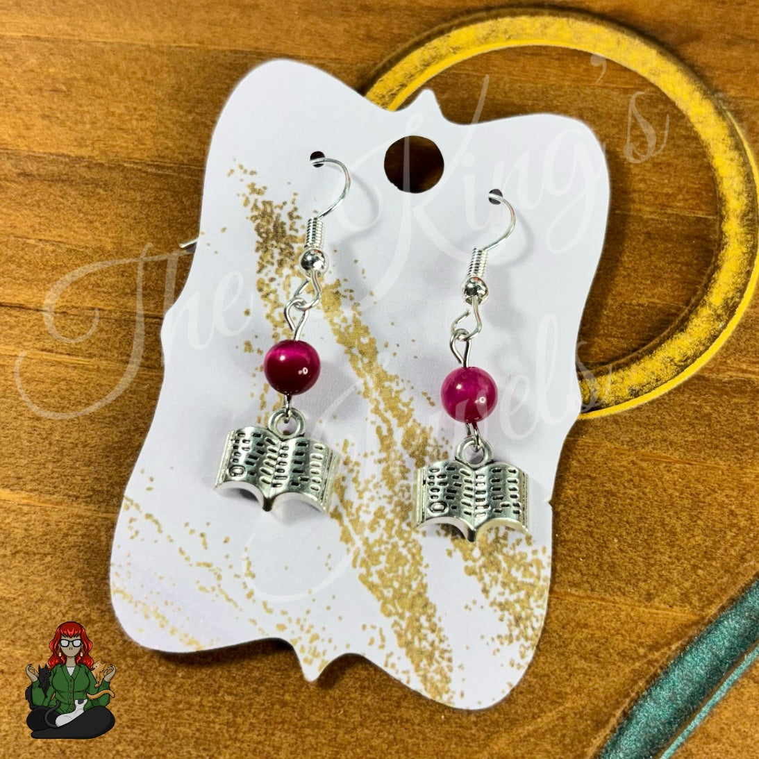 Katie - Book Charm Pink Tigers Eye Bead Earrings!