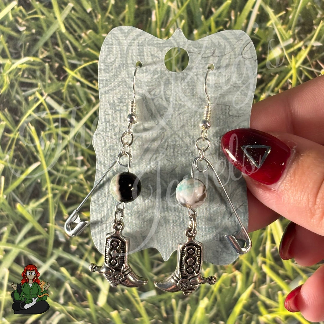 Raven - Safety Pin Cowboy Boot Earrings!