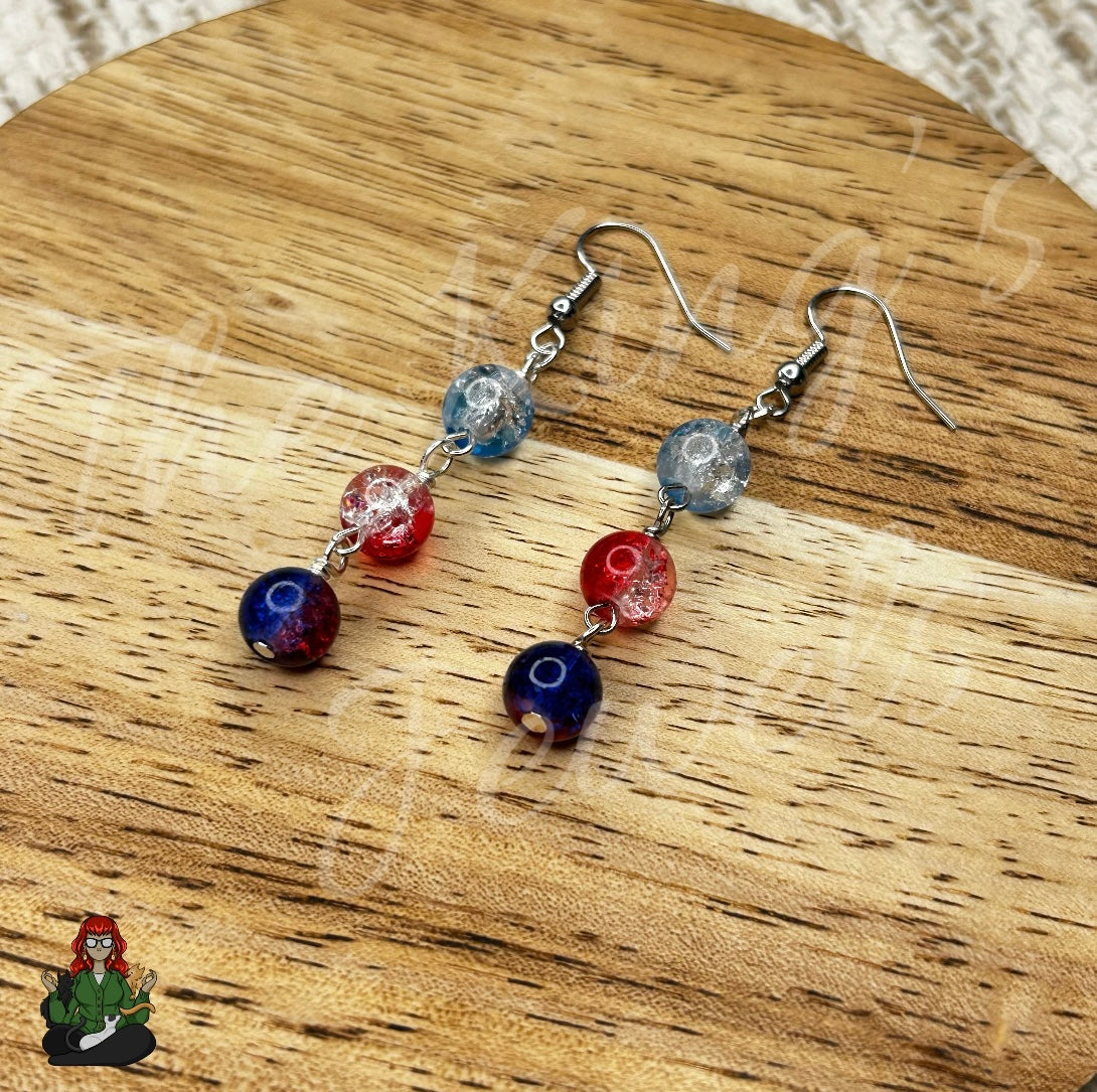 Amelia - Red, White, & Blue Bead Earrings!