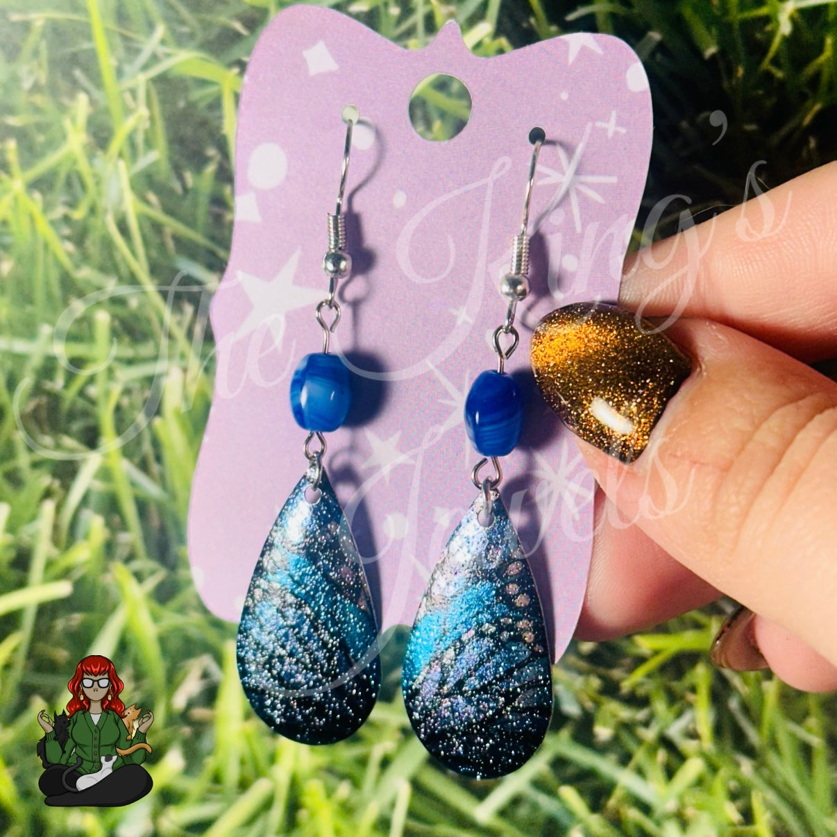 Rose - Blue Butterfly Wings Tear Drop Earrings!