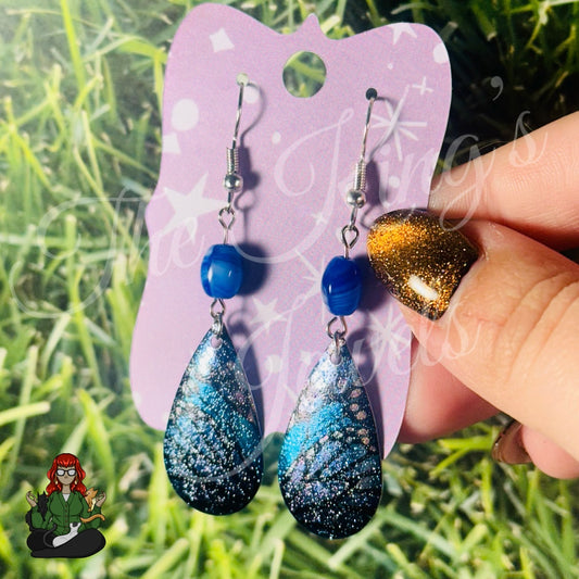 Rose - Blue Butterfly Wings Tear Drop Earrings!