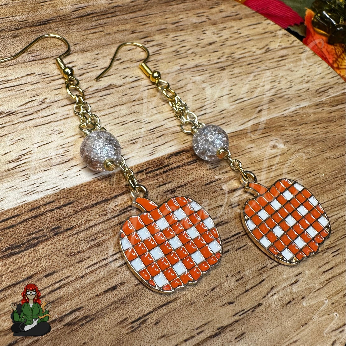 Gladys - Plaid Pumpkin Earrings!