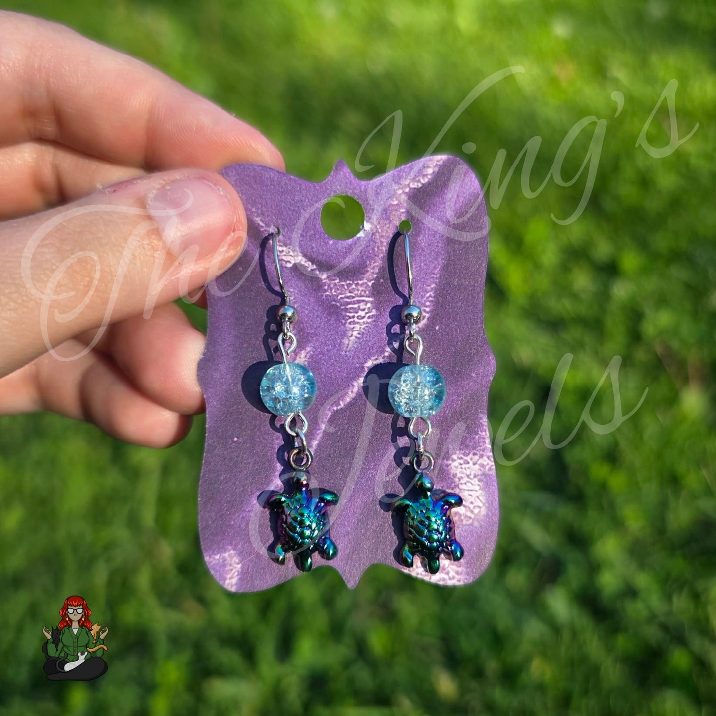 Katie - Sea Turtle & Aqua Bead Earrings!