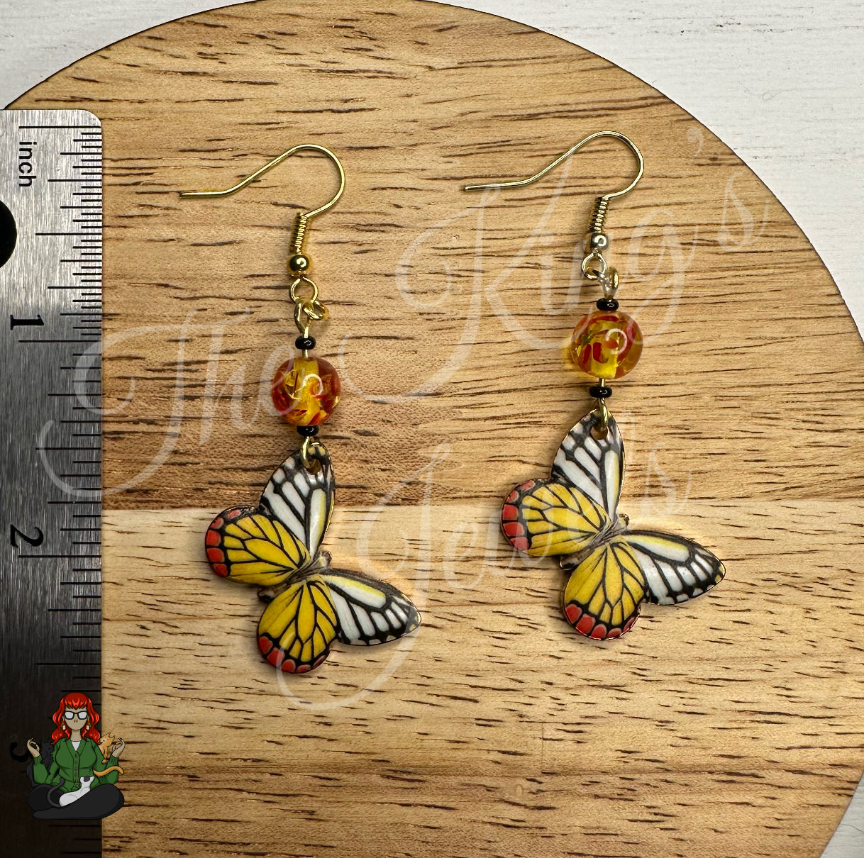 Katie - Yellow & Red Glass Beaded Butterfly Earrings!