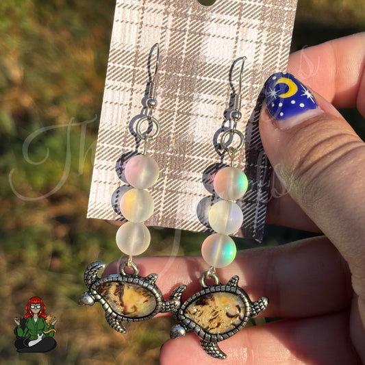 Katie - Shell & Aura Bead Turtle Earrings!