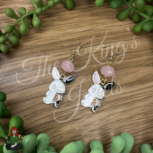 Katie - Pink Skeletal Bunny Earrings!