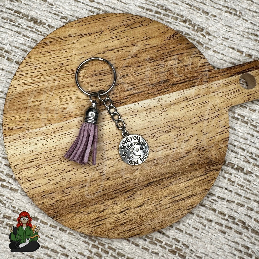 Morgan - Purple Tassel & Engraved "Love You to the Moon & Back" Charm Keychain!