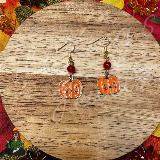 Katie - Pumpkin & Red Bead Earrings!