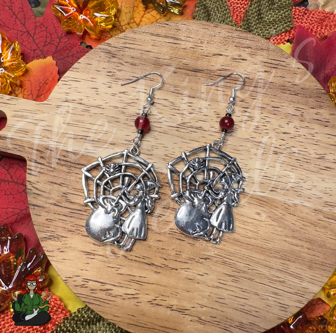 Katie - Large Witch & Spider Web Earrings!