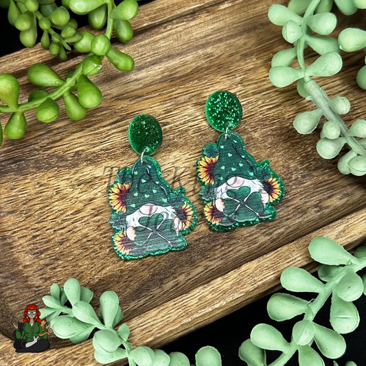 Lucky - Gnome & Sunflower Acrylic Earrings!