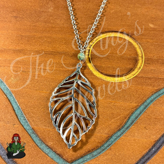 Ella - Statement Leaf Pendant & Green Shell Bead Necklace!