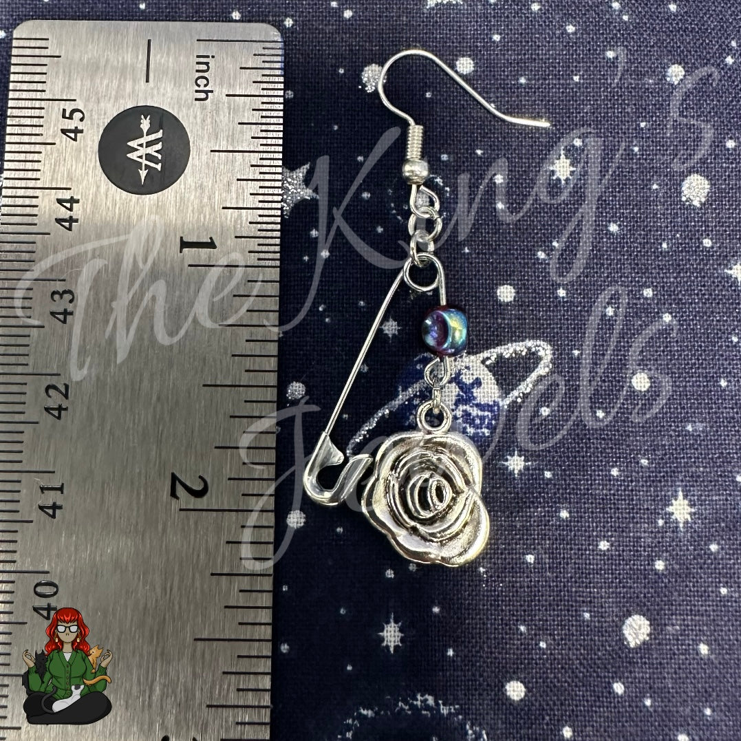 Raven - Rose Charm Safety Pin Earrings!