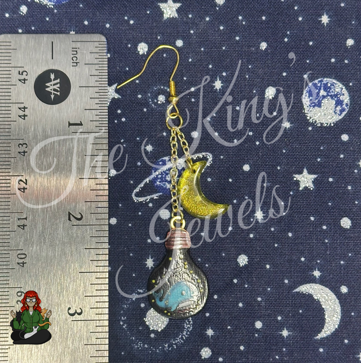 Gladys - Whale Bulb & Moon Earrings