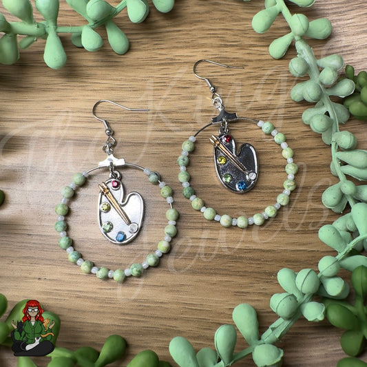 Riona - Green Bead & Paint Palette Earrings!