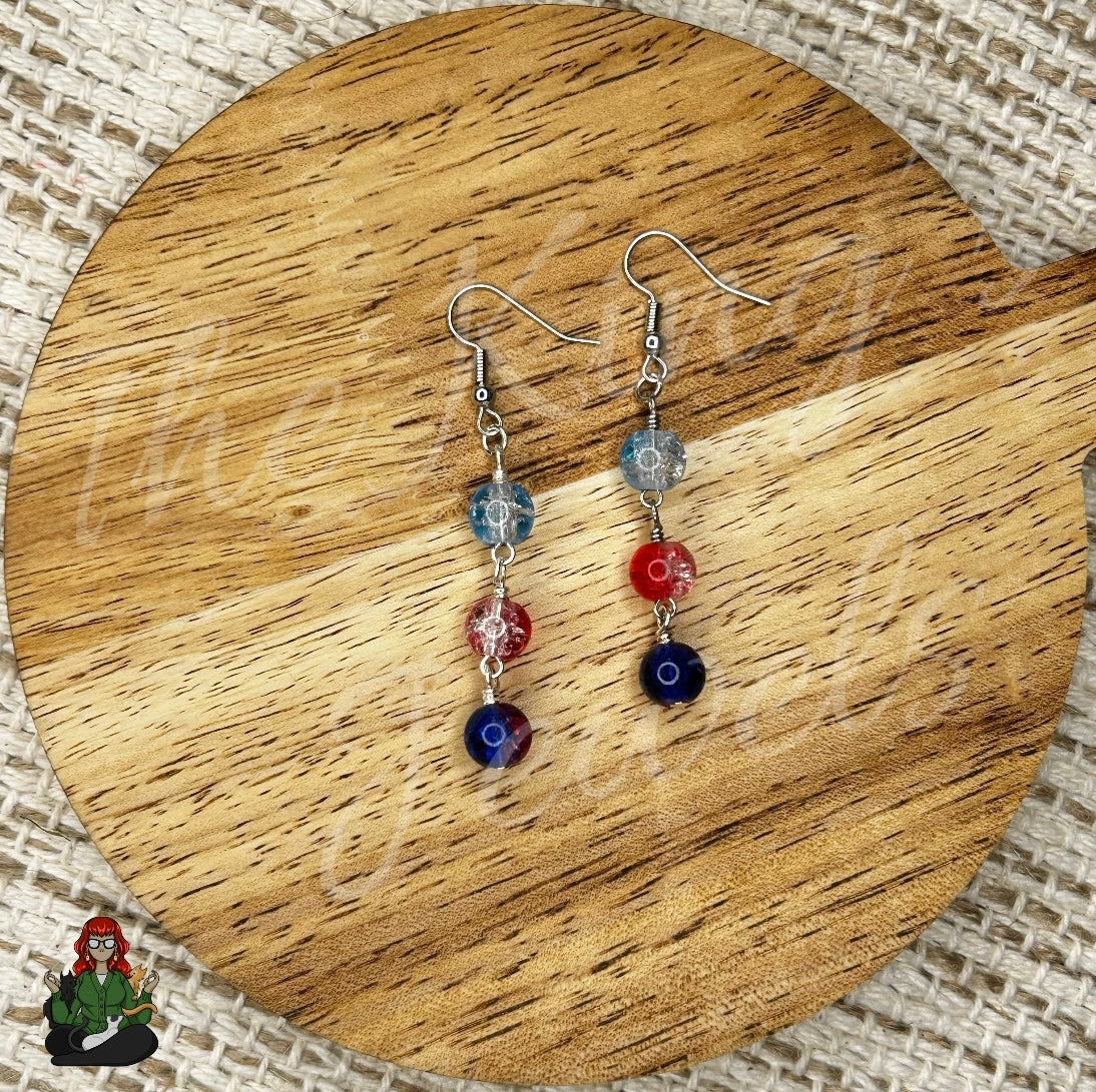 Amelia - Red, White, & Blue Bead Earrings!