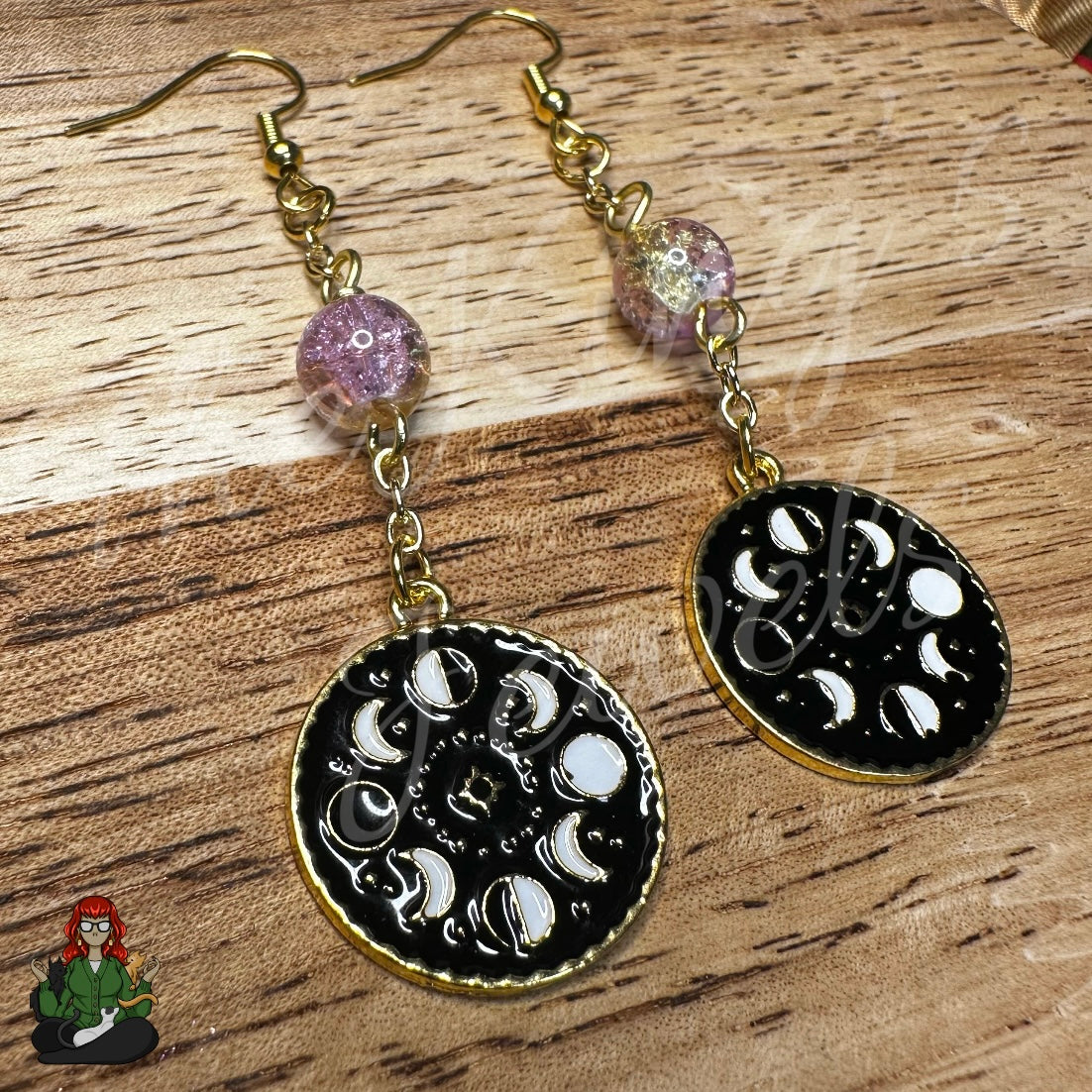 Katie - Crackle Bead & Moon Phase Earrings!