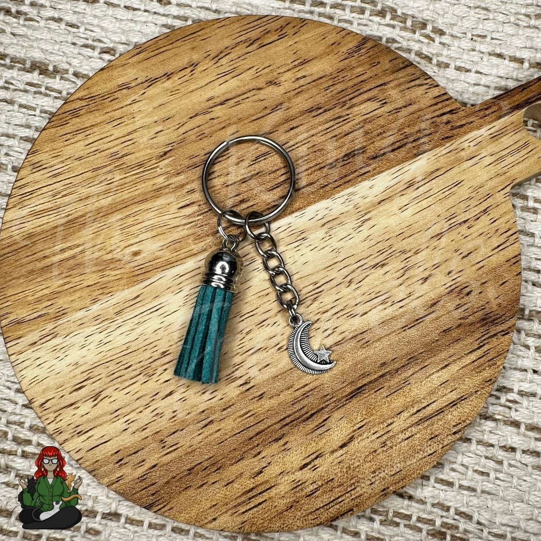 Morgan - Green Tassel & Moon Charm Keychain!