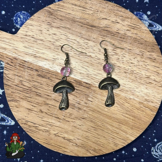 Katie - Brass Mushroom and Bead Earrings!