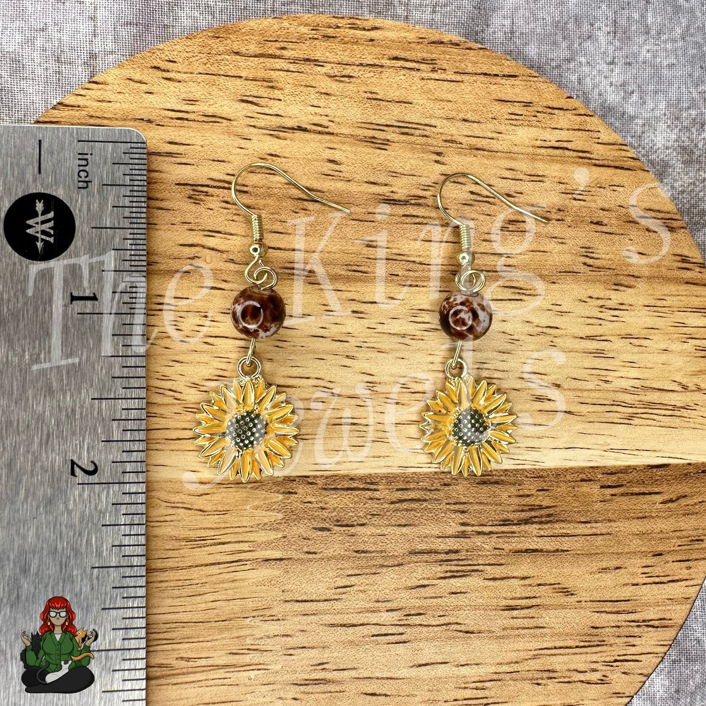 Katie - Brown Bead & Sunflower Earrings!