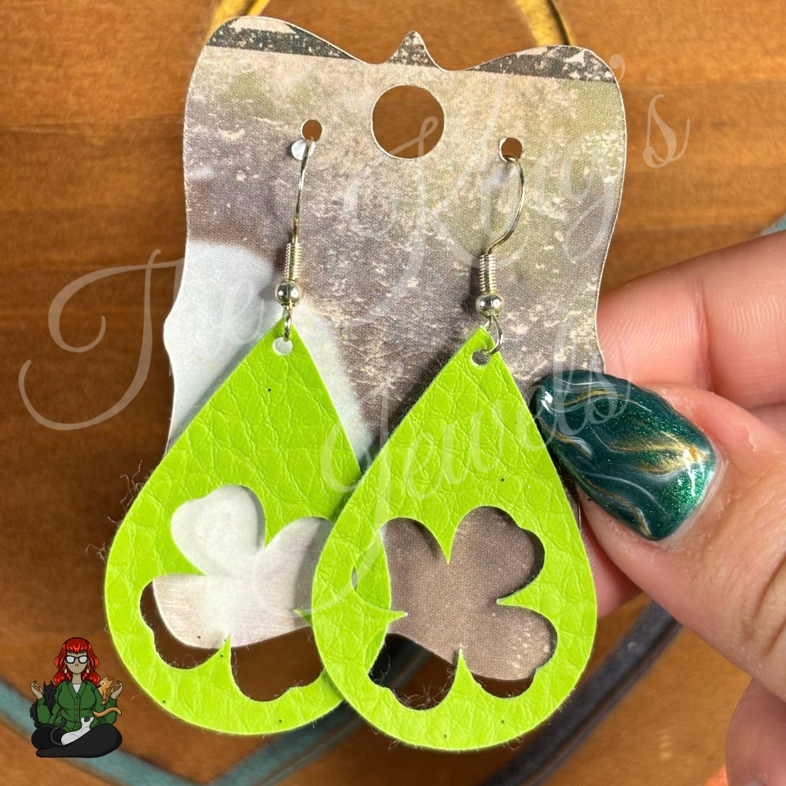 Rose - Lime Faux Leather Shamrock Cutout Earrings!