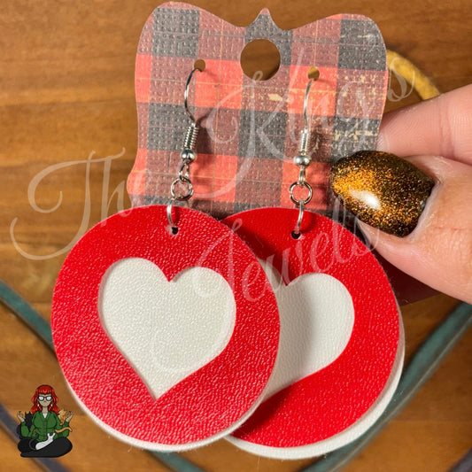 Faux Leather Red Heart Earrings!