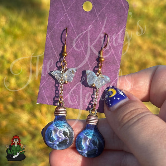 Gladys - Pegasus Light Bulb Butterfly Crystal Earrings!