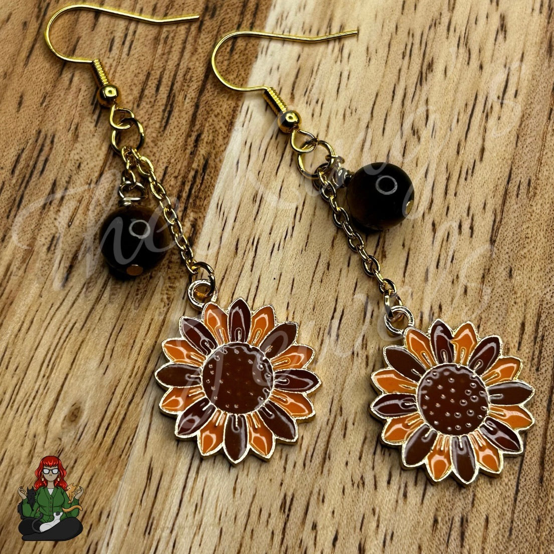 Gladys - Tigers Eye & Sunflower Earrings!