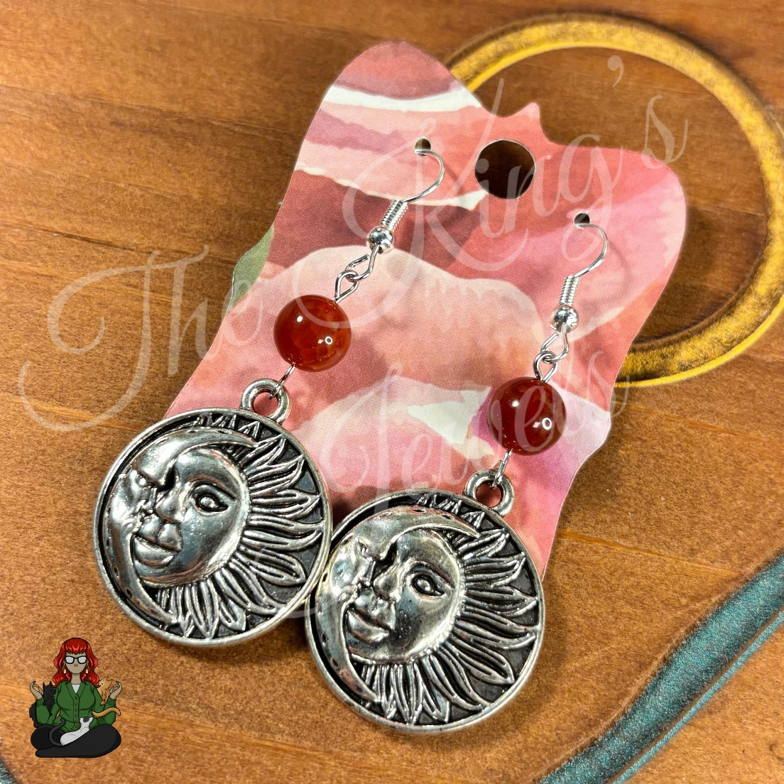 Katie - Sun Moon Fire Agate Earrings!