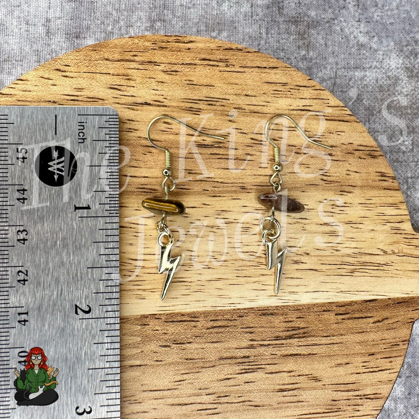 Katie - Tigers Eye & Lightning Bolt Earrings!