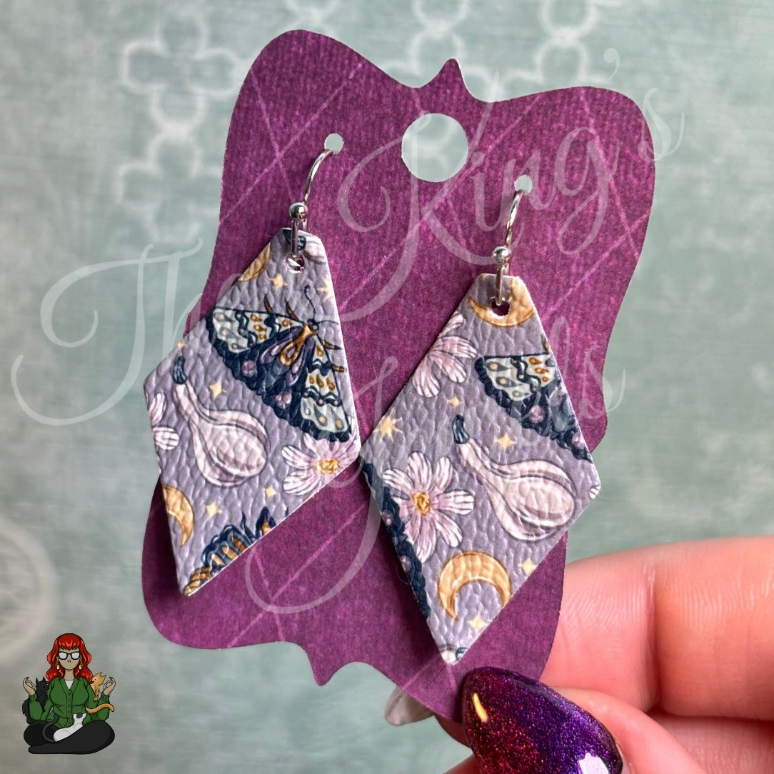 Belle - Celestial Moth Faux Leather Earrings!