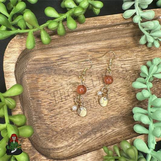 Katie - Goldstone & Dainty Gold Charm Earrings!