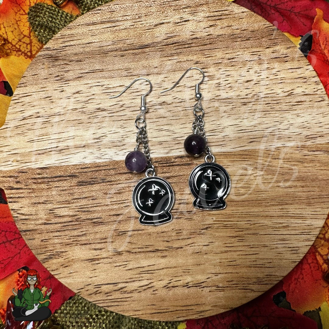 Gladys - Crystal Ball & Amethyst Earrings!