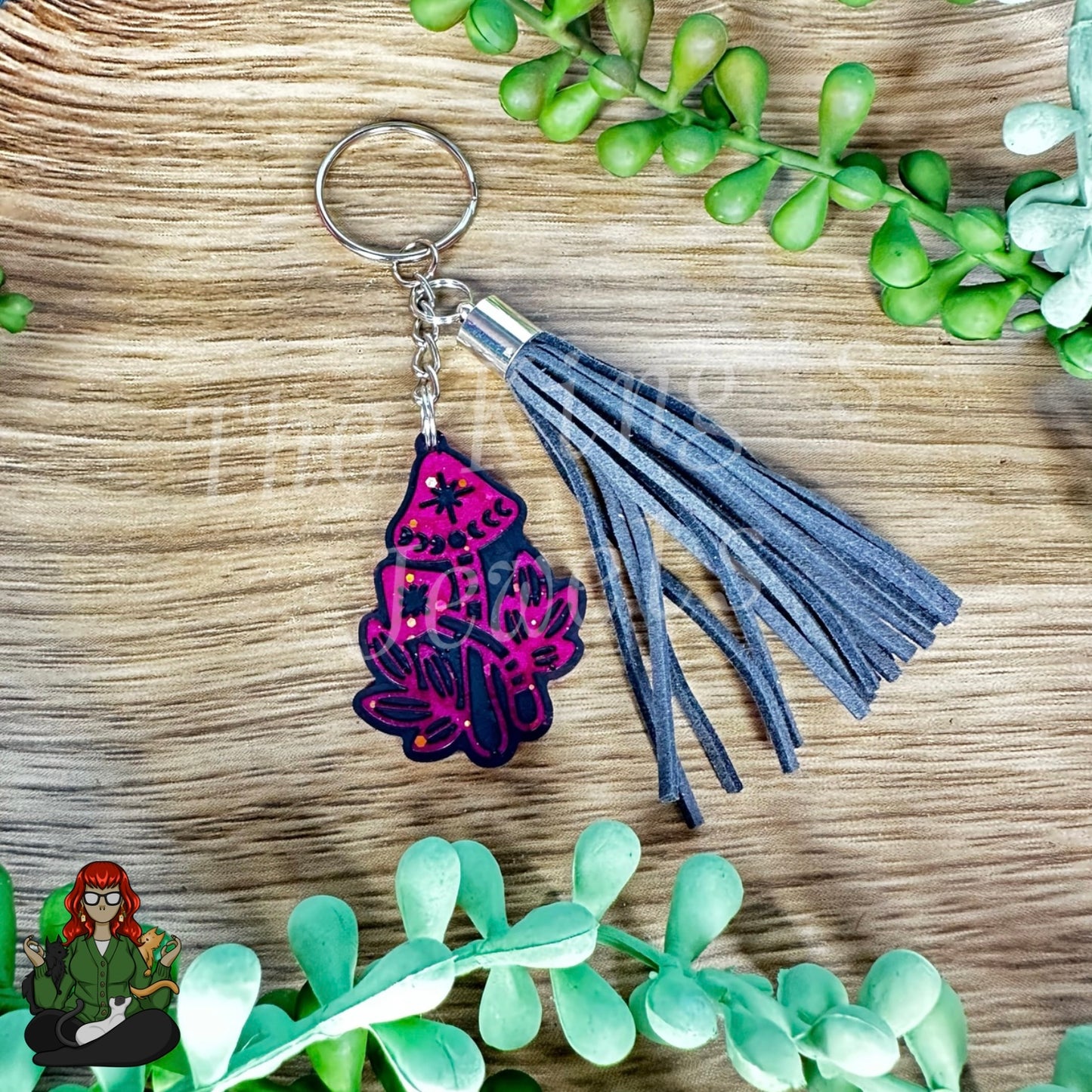 Jocelyn - Pink & Black Mushroom Keychain!