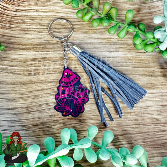 Jocelyn - Pink & Black Mushroom Keychain!