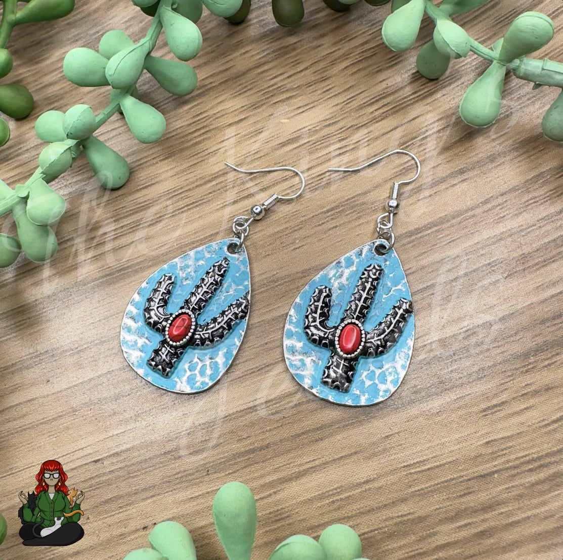 Rose - Teal Cacti Earrings!