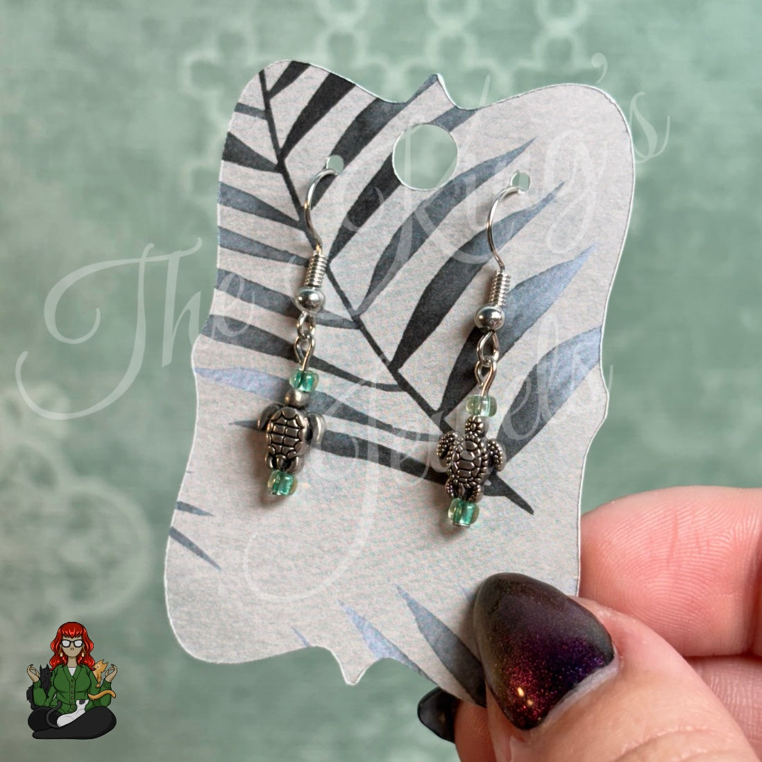 Melissa - Dainty Turtle Green Beaded Earrings!