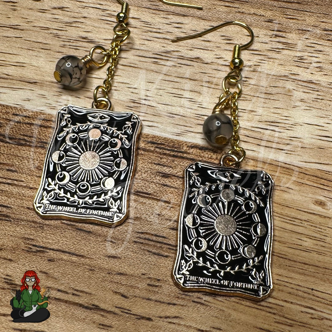 Gladys - Smokey Quartz 'The Wheel of Fortune' Tarot Card Earrings!