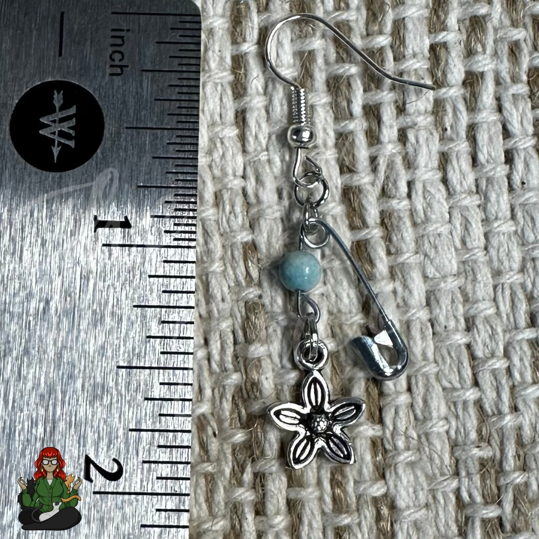 Raven - Dainty Blue Bead & Flower Charm Earrings!