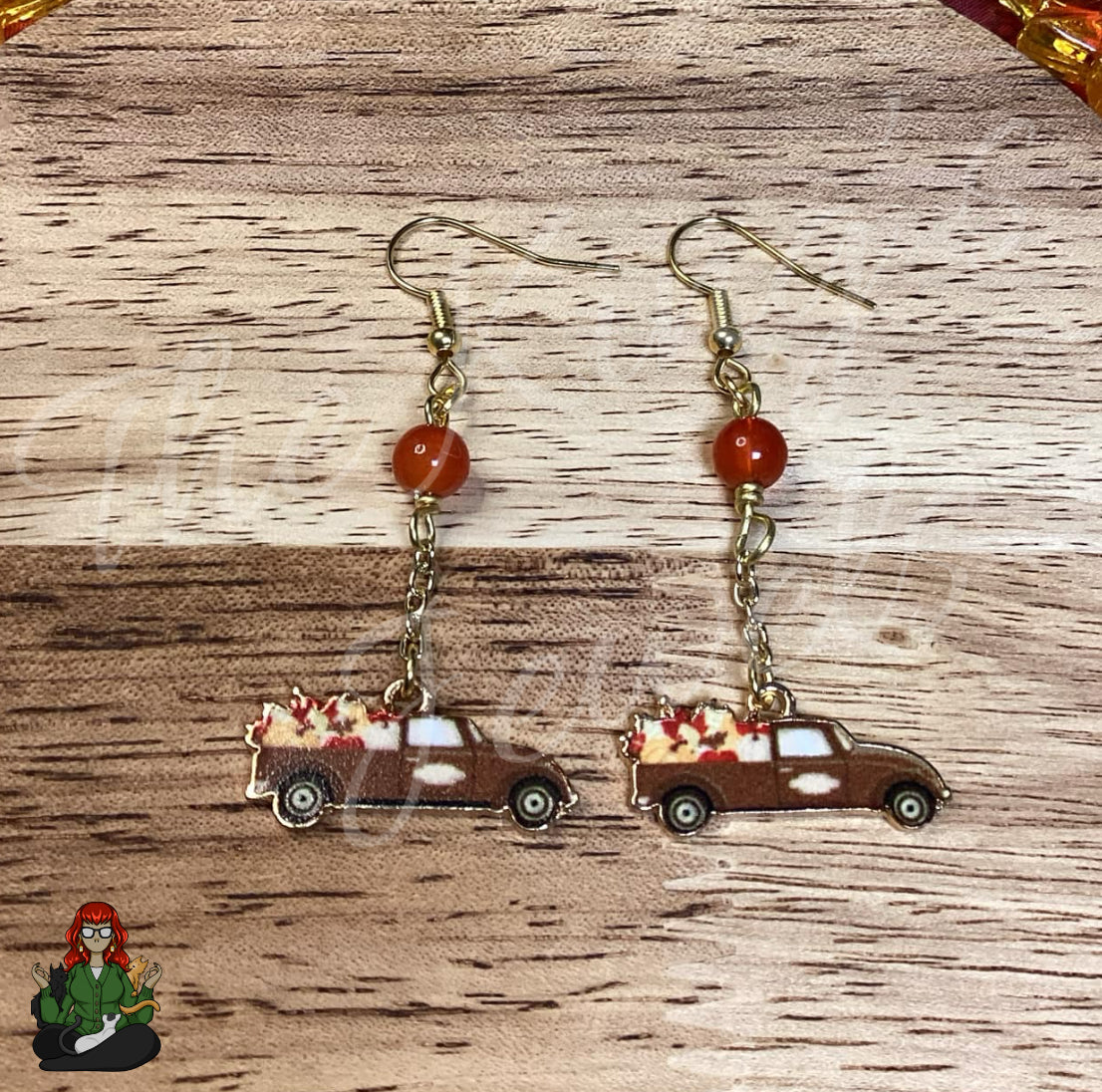 Katie - Brown Truck & Red Bead Earrings!