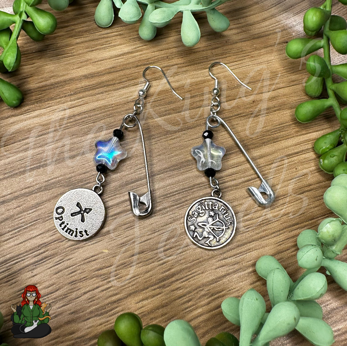 Raven - Double Sided Sagittarius Safety Pin Earrings!