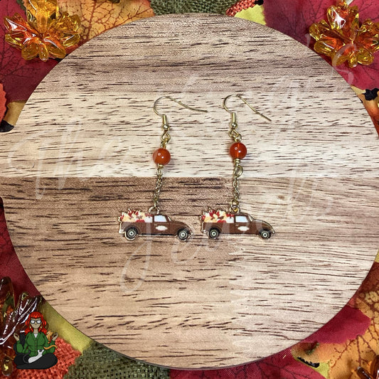 Katie - Brown Truck & Red Bead Earrings!