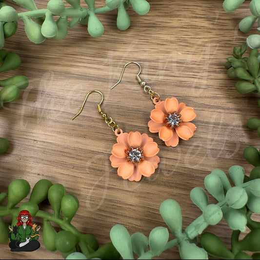 LeonaRae - Coral Flower & Rhinestone Center Earrings!