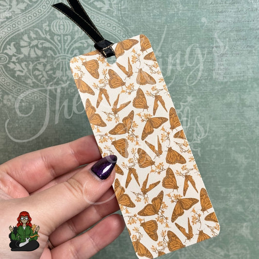 Shannon - Earthy Moth Floral Faux Leather Bookmark!
