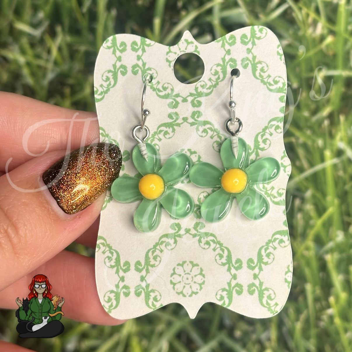 LeonaRae - Green & Yellow Daisy Earrings!