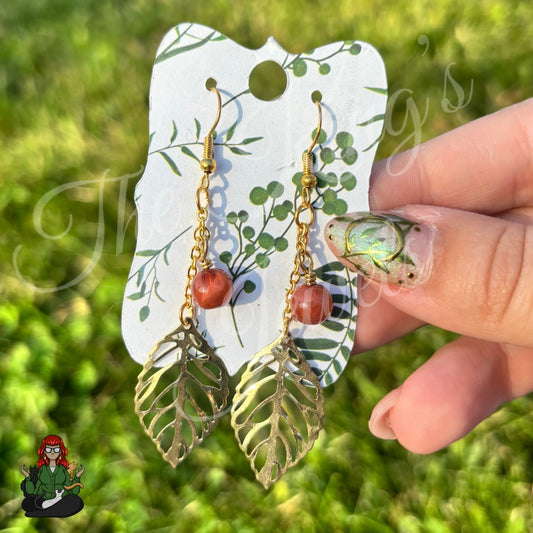 Gladys - Leaf & Red Carnelian Agate Earrings!
