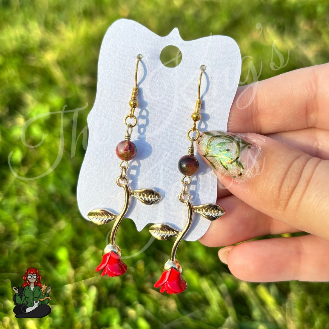 Katie - Dyed Jade Bead & Rose Charm Earrings!