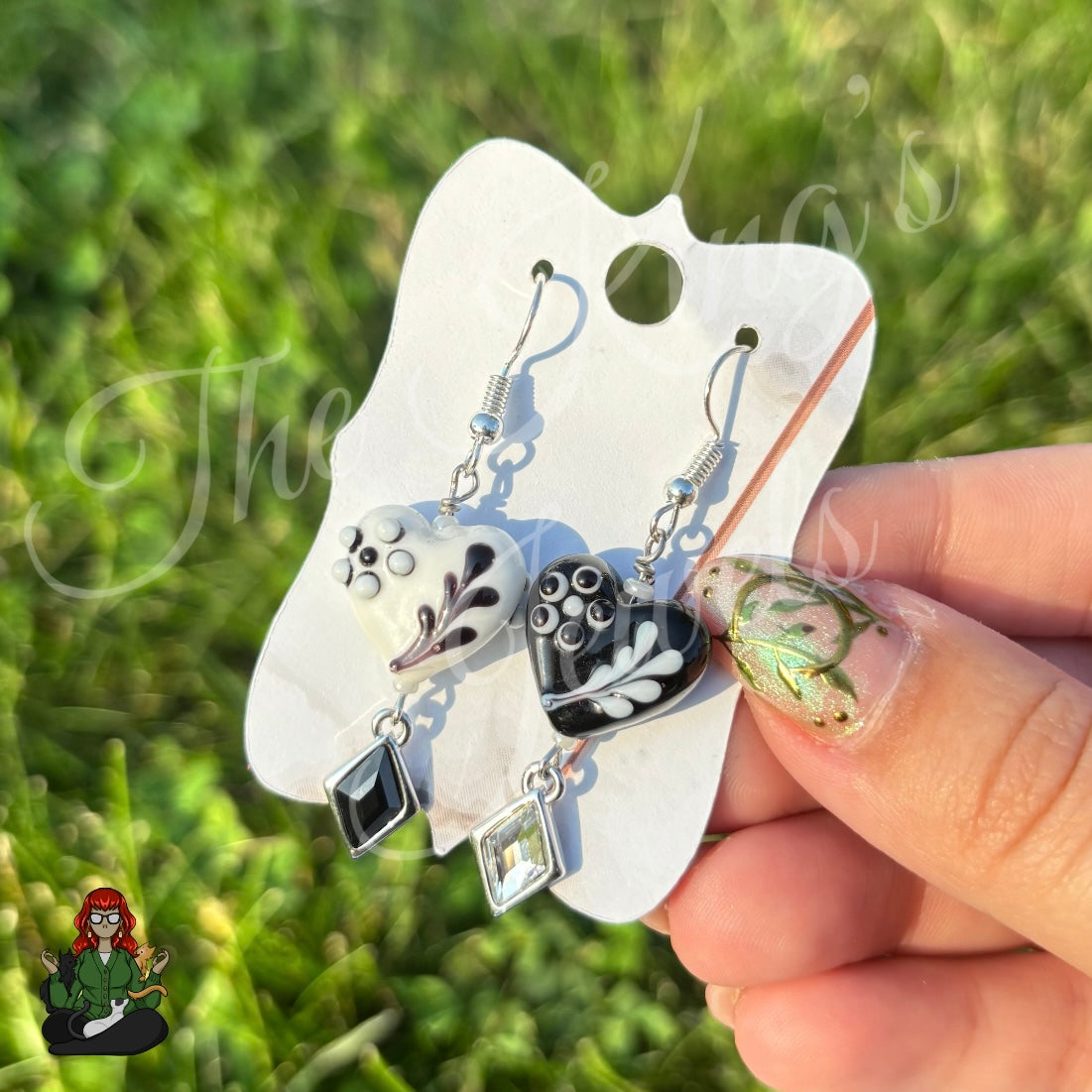 Katie - Black & White Heart Earrings!