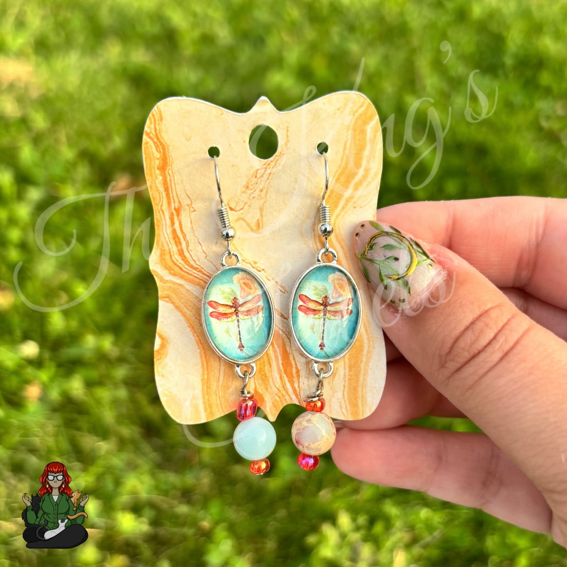 Katie - Dragonfly In Glass & Marble Bead Earrings!