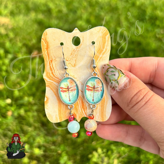 Katie - Dragonfly In Glass & Marble Bead Earrings!